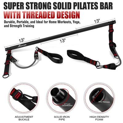 Pilates Bar Kit with Resistance Bands, Heavy Duty Multifunctional Pilates Workout Equipment for Strength Training, HIPS, Back, Arms, Abs, Shoulders, Portable Home Gym & Travel Fitness Gear for Men