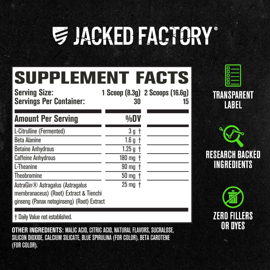 Jacked Factory NITROSURGE Pre Workout Supplement - Endless Energy, Instant Strength Gains, Clear Focus, Intense Pumps - NO Booster & Preworkout Powder with Beta Alanine - 30 Servings, Cherry Limeade