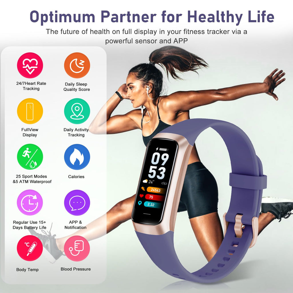 Fitness Tracker with 24/7 Heart Rate, Blood Oxygen Blood Pressure Sleep Monitor, Activity Trackers 5 ATM Waterproof,Step Calorie Counter Pedometer Health Smart Watch for Women Men Bordeaux