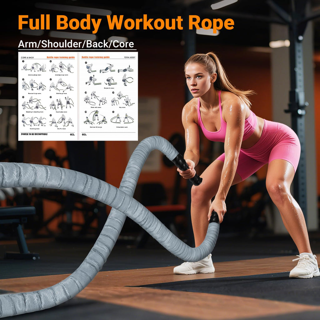 Battle Rope 1/1.26/1.5/2 Inch Diameter,Pink 30FT/40FT/50FT Exercise Workout Ropes for Home Gym Heavy Weighted Training Rope for Working Out