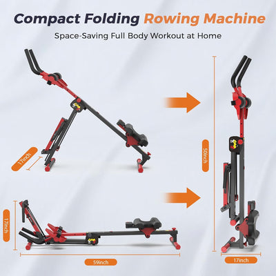 Rowing Machine, 4 in 1 Rowing and Ab Machine with 2 Levels of Workout Resistance, Quiet & Foldable Rower Machine with 3 Adjustable Handle Heights & LCD Monitor, Row Machine for Home Exercise
