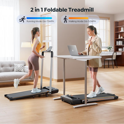 Foldable Treadmill with 7% Incline, 2.5HP Portable Under Desk Walking Pad with 0.6-7.5MPH, Handle, Remote and App Control, 265lbs Maximum Capacity for Home, Office