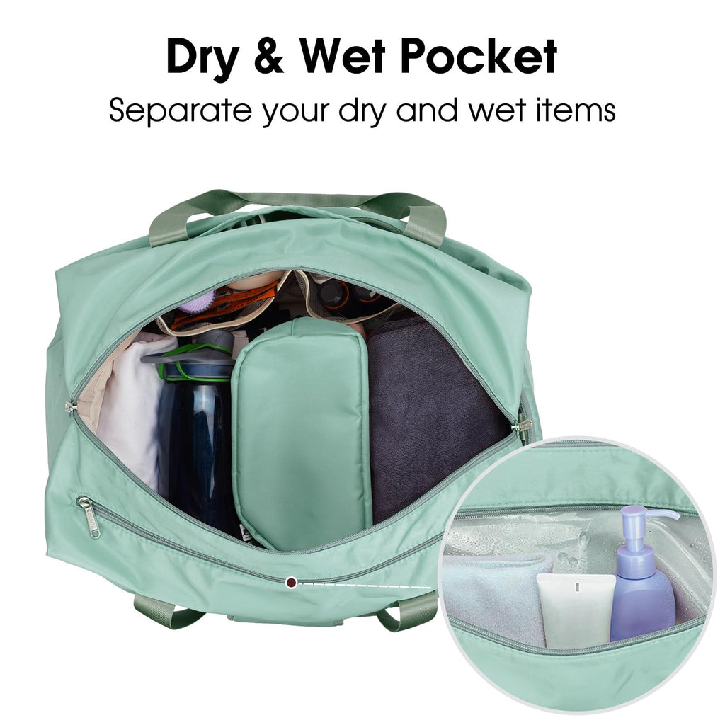 Ceneda 20" Gym Bag for Women with Wet Pocket & Shoe Compartment, Lightweight Duffel Waterproof Carry On Duffle for Travel, Yoga, Overnight (Green)