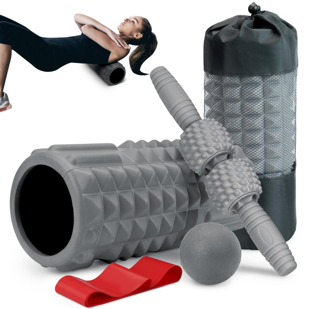 Foam Roller High Density Foam Roller Set for Deep Tissue Muscle Massage, 18" Trigger Point Fitness Exercise Massage Roller, Self-Myofascial Release for Whole Body (Black-18(2 in 1))