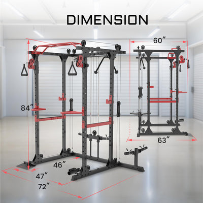 Fitness Reality Power Cage Squat Rack with Optional LAT Pulldown, Cable Crossover, 800 lb Capacity, Multi-Grip Pull-Up Bar, Adjustable Safety Bars, Strength Training for Home Gym
