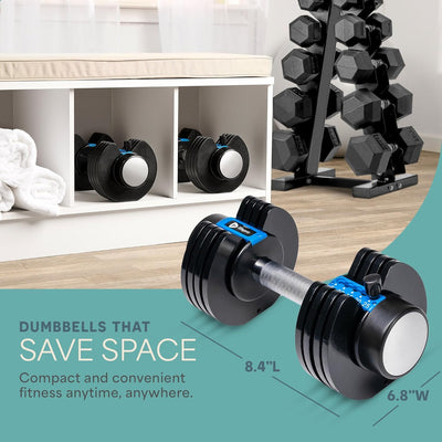 Lifepro Adjustable Dumbbells Set - 5in1-15lb 25lb 43lb 55lb weights Set & Single with Rack - Quick Adjust, Secure Grip - Compact Hand Weights for Men Women Home Gym