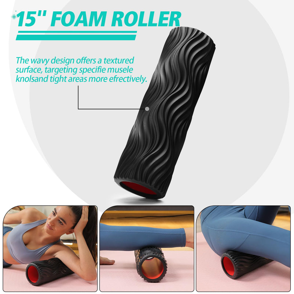 Foam Roller High Density Foam Roller Set for Deep Tissue Muscle Massage, 18" Trigger Point Fitness Exercise Massage Roller, Self-Myofascial Release for Whole Body (Black-18(2 in 1))
