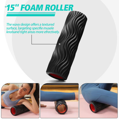 Foam Roller High Density Foam Roller Set for Deep Tissue Muscle Massage, 18" Trigger Point Fitness Exercise Massage Roller, Self-Myofascial Release for Whole Body (Black-18(2 in 1))