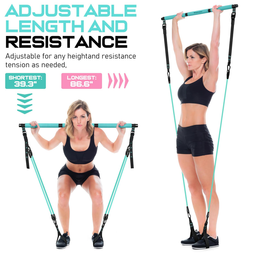 Pilates Bar Kit with Resistance Bands, Multifunctional Pilates Bar for Women & Men with Heavy-Duty Metal Adjustment Buckle, Pilates Home Equipment for Full BodyWorkouts