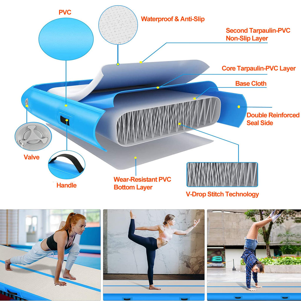 13ft/16ft/20ft Inflatable Air Gymnastics Mat Training Mats 4.3ft Widening 4 inches Thickness Gymnastics Tracks with Electric Air Pump for Home Use/Training/Cheerleading/Yoga/Water