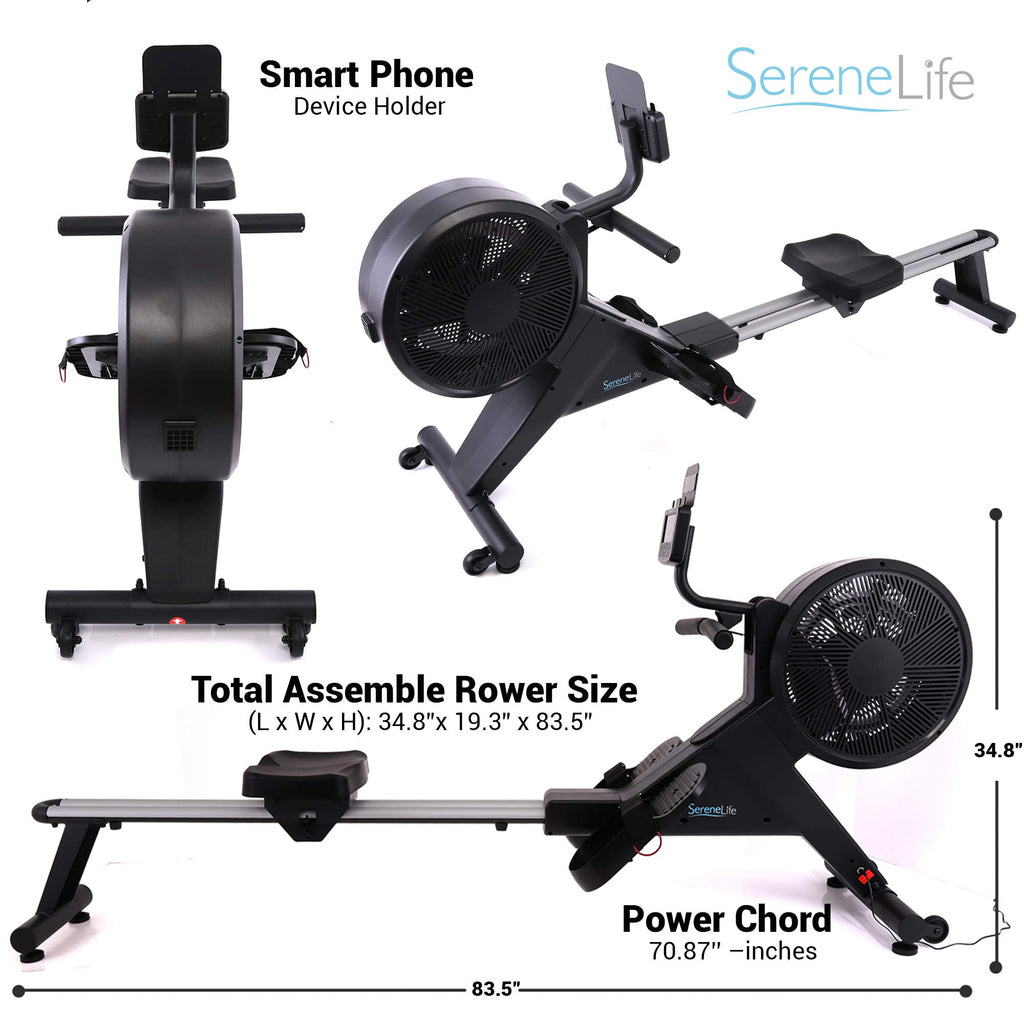 SereneLife Smart Rowing Machine-Home Machine with Smartphone Fitness Monitoring App, Magnetic Row Machine for Gym or Home Use, 16 Levels Resistance