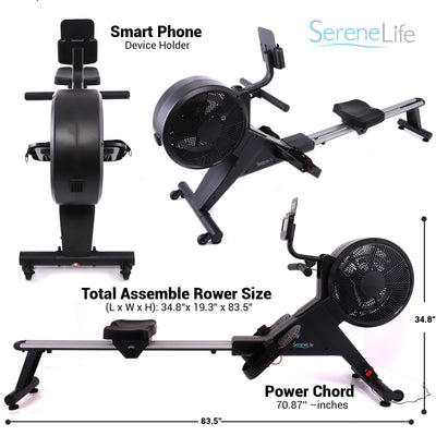SereneLife Smart Rowing Machine-Home Machine with Smartphone Fitness Monitoring App, Magnetic Row Machine for Gym or Home Use, 16 Levels Resistance