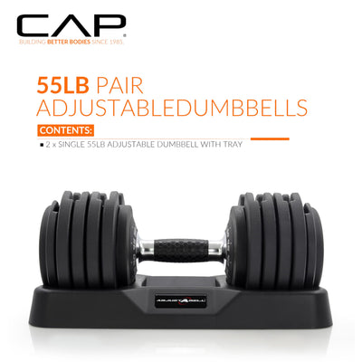 CAP Barbell ADJUSTABELL Adjustable Round Dumbbell Weights - Singles & Pairs | 12.5 lb, 25 lb & 55 lb | Multiple Handle Options