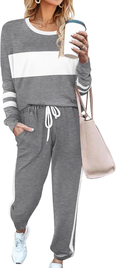 Aloodor Sweatsuit for Women 2 Piece Outfits for Womens Crewneck Sweatshirts Pullover