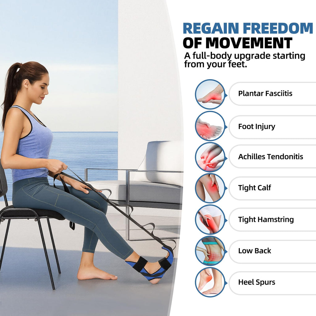 Foot and Calf Stretcher-Stretching Strap For Plantar Fasciitis, Heel Spurs, Foot Drop, Achilles Tendonitis & Hamstring. Yoga Foot & Leg Stretch Strap. (Black)