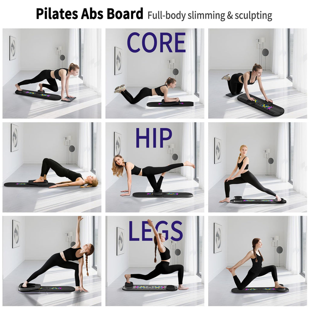 Pilates Board, Foldable Pilates Reformer Set for Home Workout with Timer, Multifunctional Portable Reformer Pilates Machine at Home Pilates Equipment