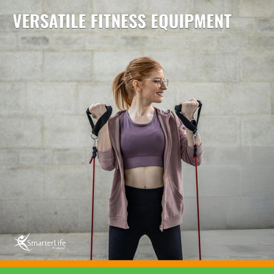 SmarterLife Resistance Bands with Handles, Physical Therapy Strap, Exercise Band to Tone Arms, Legs, Chest, Booty - 5 Exercise Bands with Handles, Ankle Straps, No-Slip Door Anchor, Storage Bag