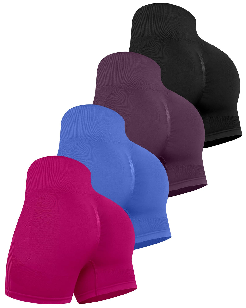 CHRLEISURE Women's 4 Packs Workout Gym Shorts, High Waisted Butt Lifting Scrunch Butt Seamless Booty Shorts