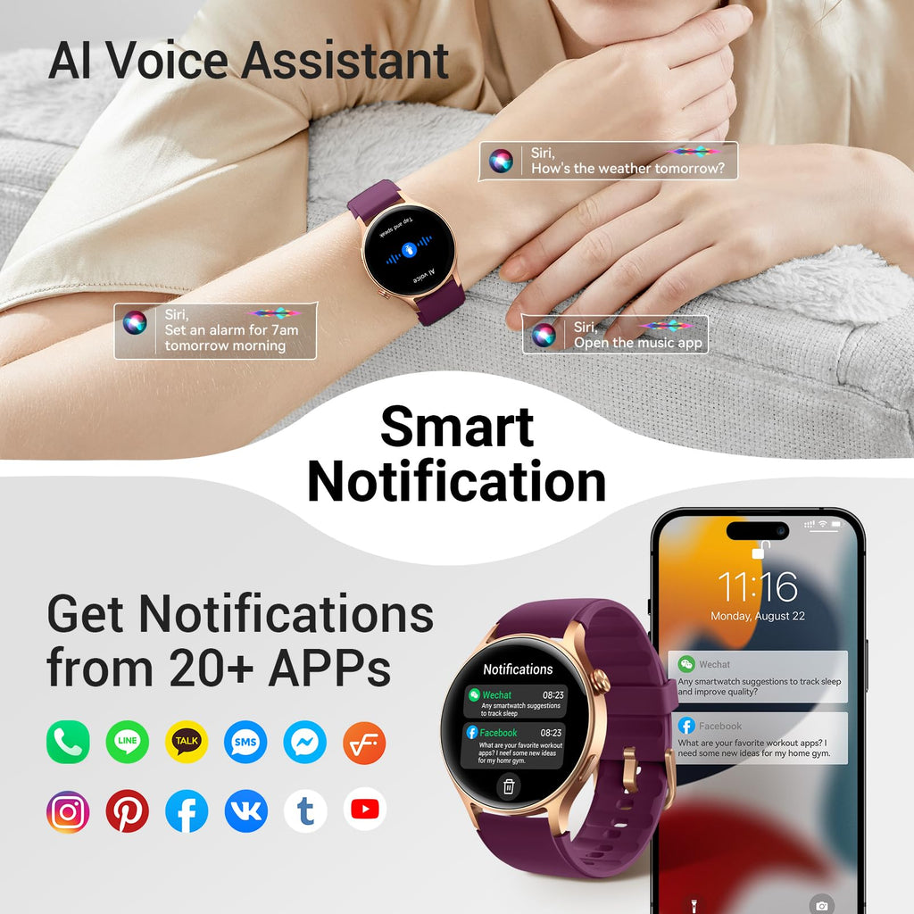 Fitpolo Smart Watch for Women,1.3" AMOLED Touchscreen Fitness Tracker, Make/Answer Calls, Heart Rate SpO2 Monitor, IP68 Waterproof, Sleep & Activity Tracking Smartwatch for Android Phones iPhone