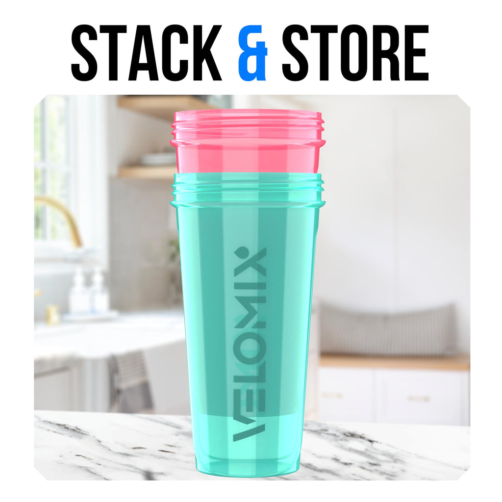 VELOMIX -2 Pack- 28 oz Protein Shaker Bottles for Protein Mixes - 2x Wire Whisk | Leak Proof Shaker Cups for Protein Shakes | Protein Shaker Bottle Pack (Black/Transparent)