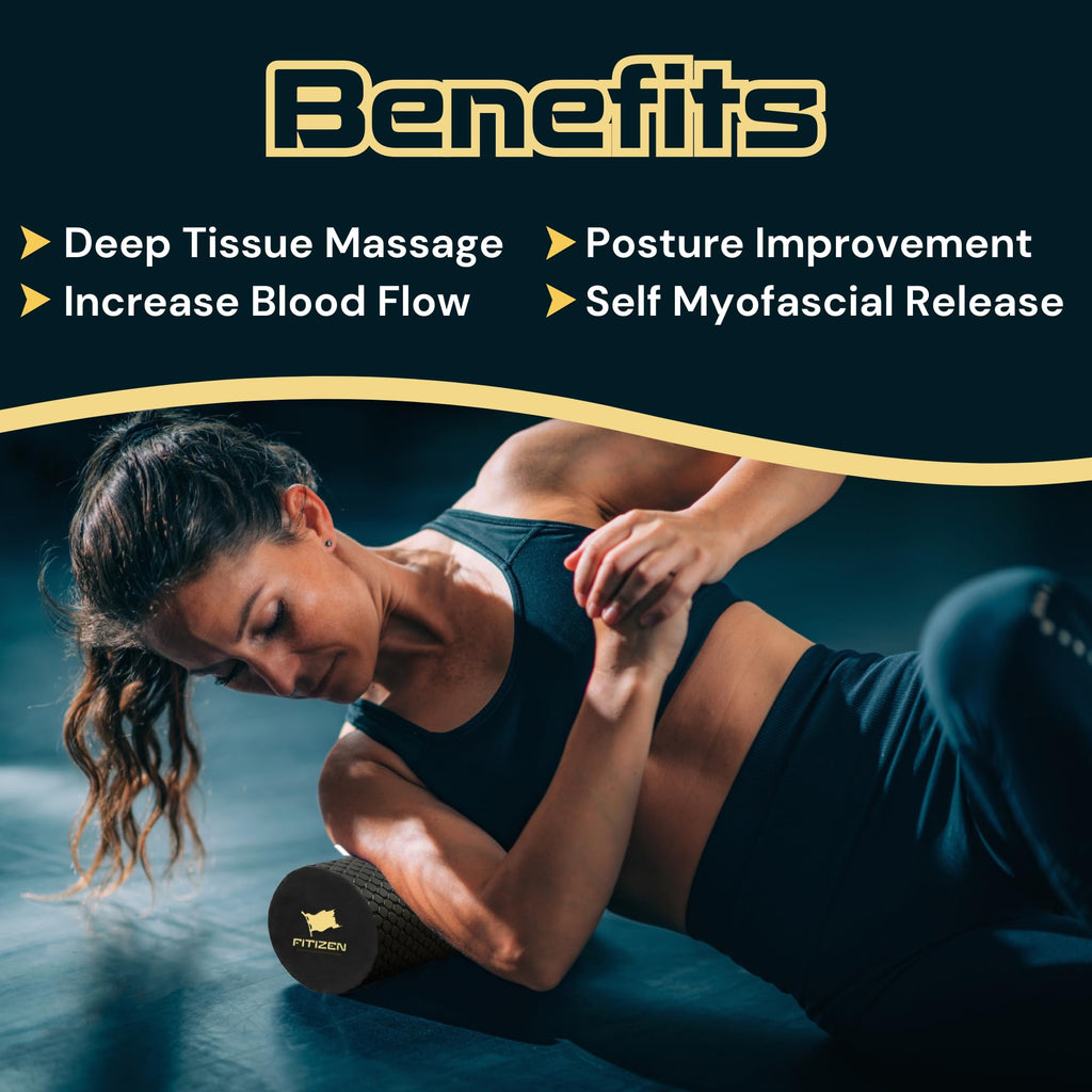 Fitizen Foam Roller – Muscle Massage Rehab Stiff Back Pain Physical Therapy Deep Tissue Firm Exercise Equipment Home Gym Stress Yoga Pilates for The Fit Citizen by FitNation