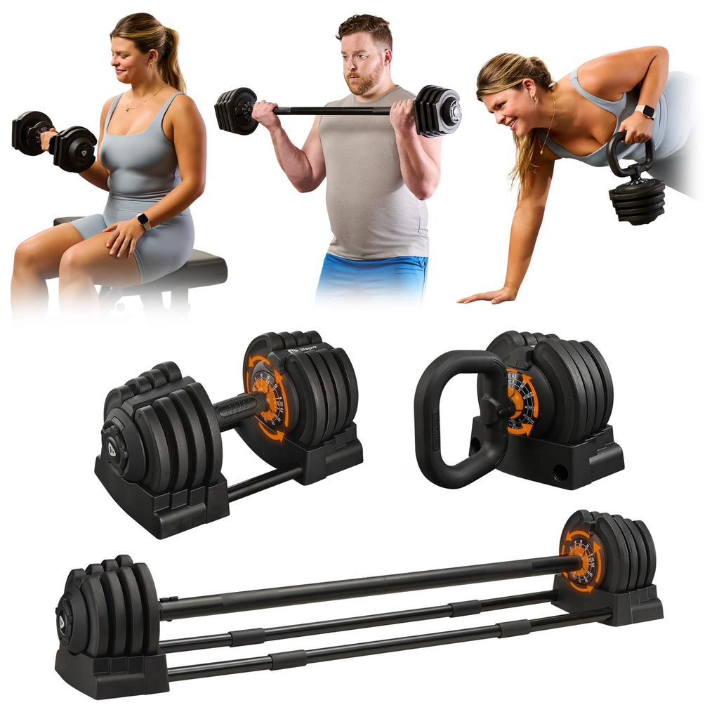 Lifepro Adjustable Dumbbells Set - 5in1-15lb 25lb 43lb 55lb weights Set & Single with Rack - Quick Adjust, Secure Grip - Compact Hand Weights for Men Women Home Gym