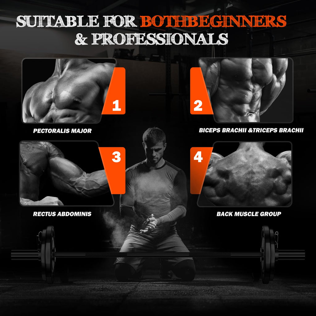 57" Olympic Barbell Bar, 2" Standard Straight Barbell Bars for Weight Lifting Bar for Bench Press/Squats/Hip Thrusts/Lunges/Biceps- Home Gym Weight Bar- 2 Spring Collars(500lb Weight Capacity)