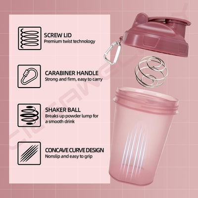 2 Pack Shaker Bottles for Protein Mixes, 17 oz Small Protein Shaker Bottle with Handle, Gym Shaker Cups with Blending Ball for Pre Workout, BPA-Free & Dishwasher Safe (Black, Pink)