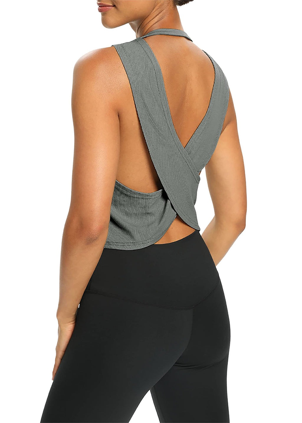 Bestisun Womens Open Back Workout Shirts Cropped Yoga Tank Tops Backless Athletic Clothes