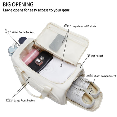 Gym Bag for Men Women, Small Fitness Workout Sports Bag with Wet Pocket & Shoes Compartment, Water Resistant Overnight Weekender Duffel Bag