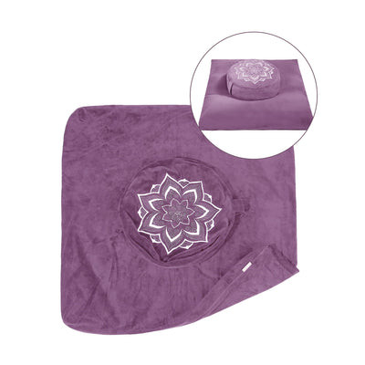 Meditation Zafu Cushion Set with Buckwheat Hulls & Memory Foam - Ergonomic Support for Yoga & Sitting - Removable Machine-Washable Luxury Velvet Cover - for Adults and Kids (Blue)