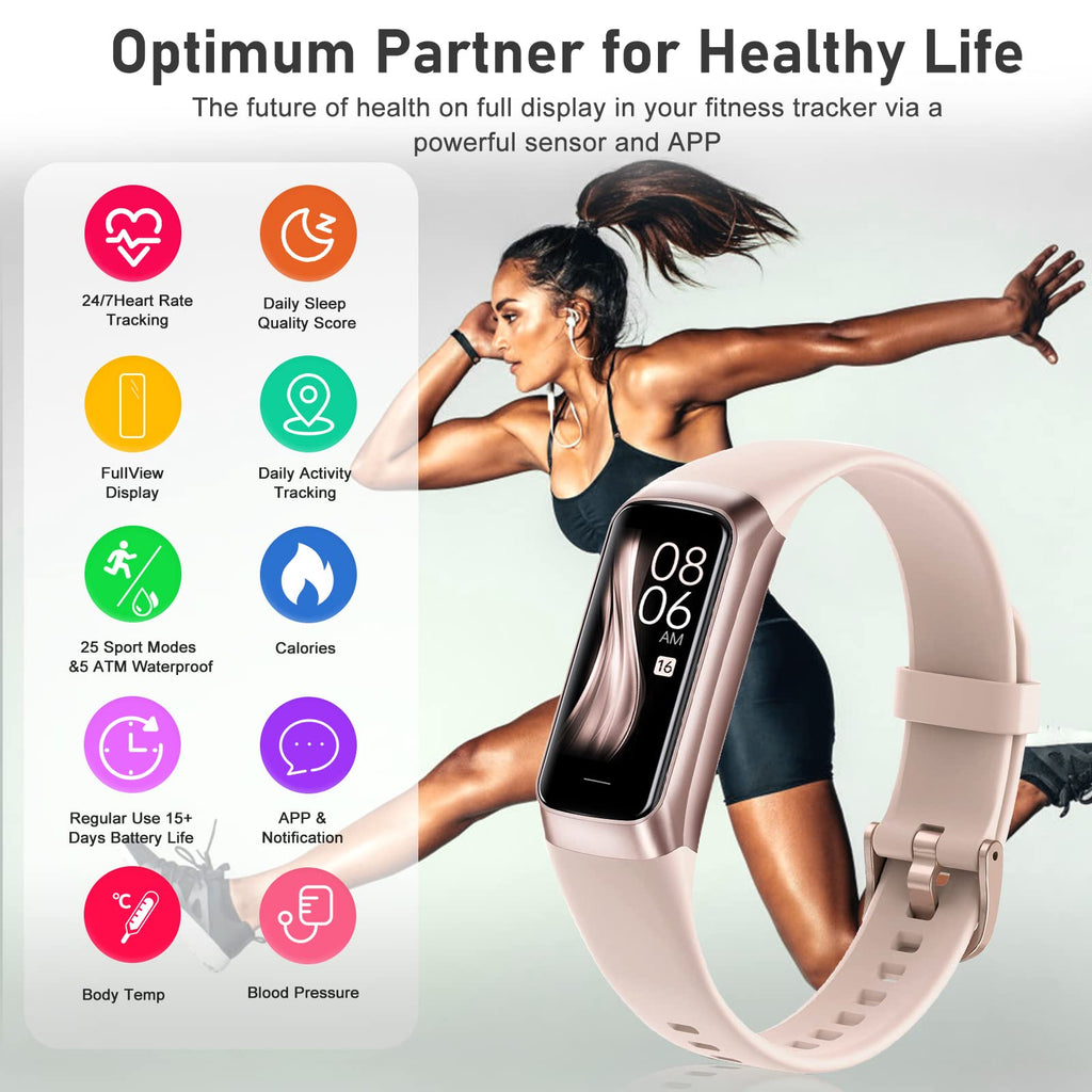 Fitness Tracker with 24/7 Heart Rate, Blood Oxygen Blood Pressure Sleep Monitor, Activity Trackers 5 ATM Waterproof,Step Calorie Counter Pedometer Health Smart Watch for Women Men Bordeaux