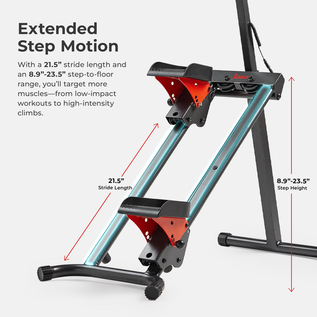 Sunny Health & Fitness Stair Stepper w/Handlebar, Extended Step Range Climber Machine for Legs, Core and Glute Workouts, Connection with Free SunnyFit App