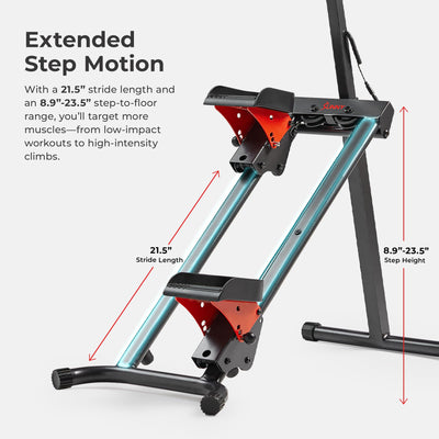 Sunny Health & Fitness Stair Stepper w/Handlebar, Extended Step Range Climber Machine for Legs, Core and Glute Workouts, Connection with Free SunnyFit App