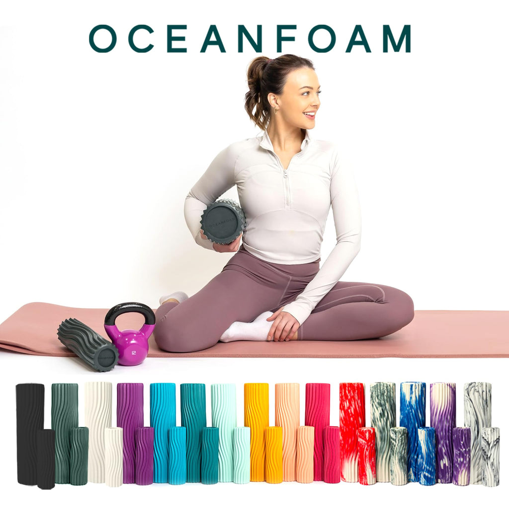 Oceanfoam Tidal Roller - Natural - Muscle Massage Foam Roller for Back Pain & Stretching - Firm and Ergonomic Wide Wave Textured - Yoga, Athletics, & Wellness - Full Size, 20" x 5"
