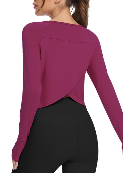 Bestisun Long Sleeve Athletic Workout Shirts Sports Yoga Gym Crop Tops for Women