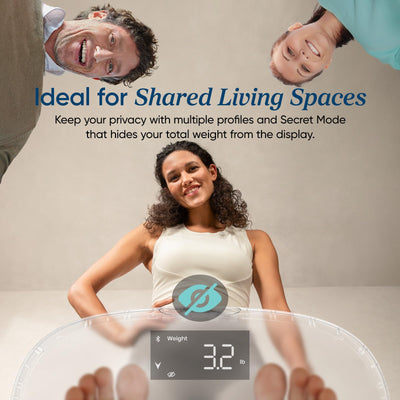 Etekcity Smart Rechargeable Scale for Body Weight, BMI, Fat, Muscle Mass, FSA&HSA Eligible, Digital Bathroom Scale with 13 Metrics, Secret Mode, Bluetooth Connect to Free Apps, Rainbow White