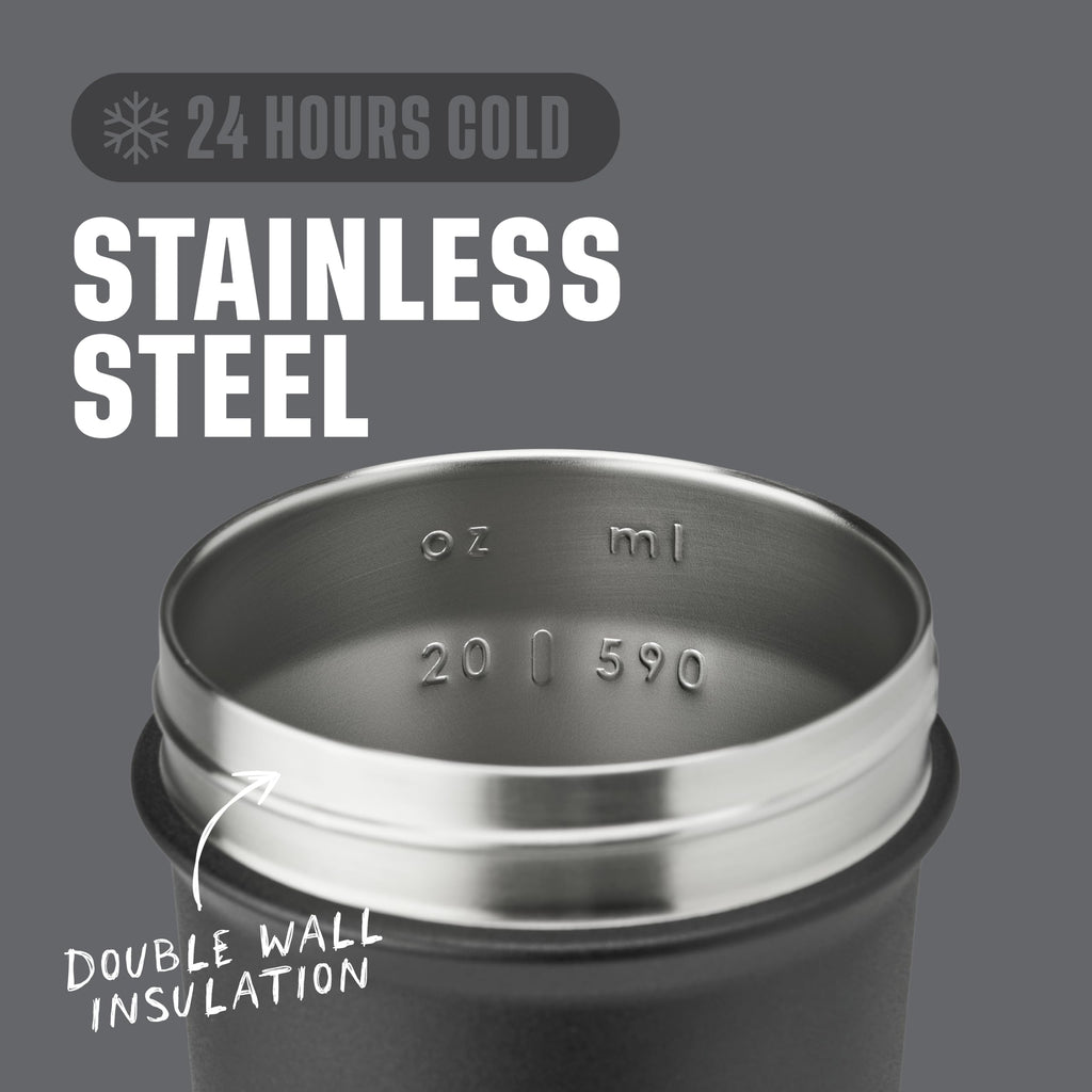 BlenderBottle Strada Shaker Cup Insulated Stainless Steel Water Bottle with Wire Whisk, 24-Ounce, Black