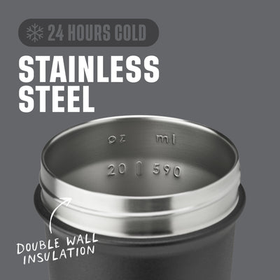 BlenderBottle Strada Shaker Cup Insulated Stainless Steel Water Bottle with Wire Whisk, 24-Ounce, Black