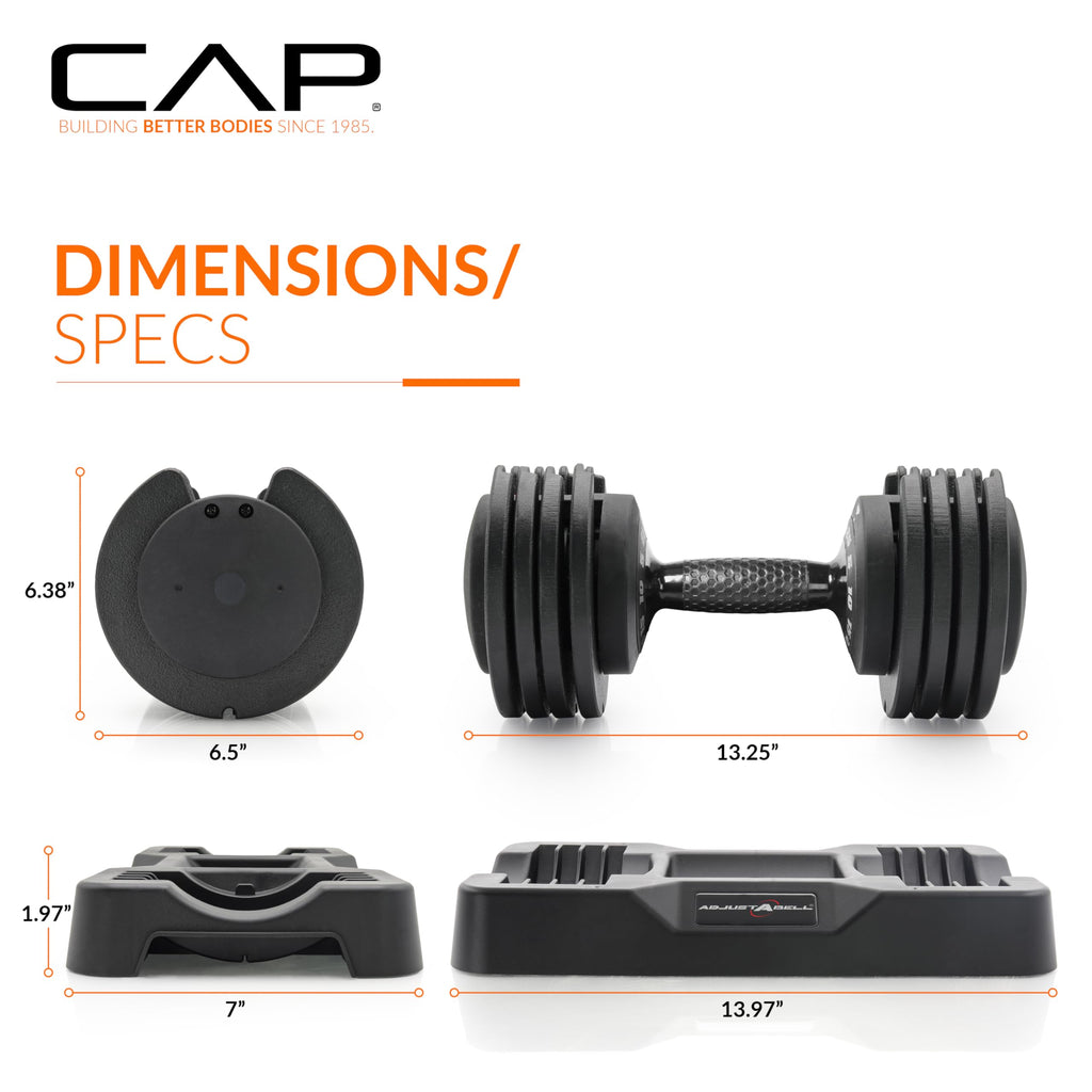 CAP Barbell ADJUSTABELL Adjustable Round Dumbbell Weights - Singles & Pairs | 12.5 lb, 25 lb & 55 lb | Multiple Handle Options