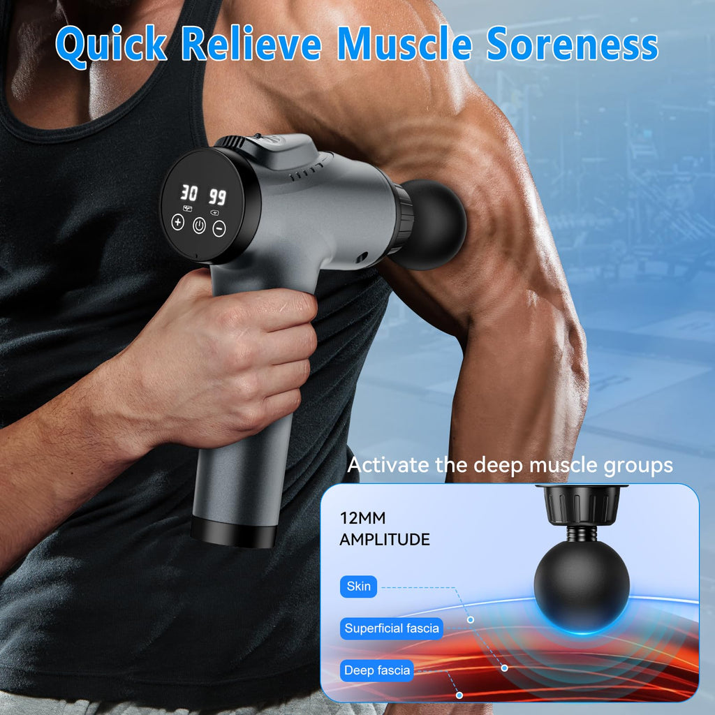 Massage Gun, Muscle Massage Gun for Athletes Handheld Electric Deep Tissue Back Massager, Percussion Massage Device for Pain Relief with 30 Speed Levels 9 Heads