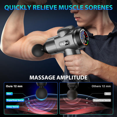 TOLOCO Massage Gun, Deep Tissue Back Massage for Athletes for Pain Relief, Percussion Massager with 10 Massages Heads & Silent Brushless Motor, Gifts for Fathers Day, Black
