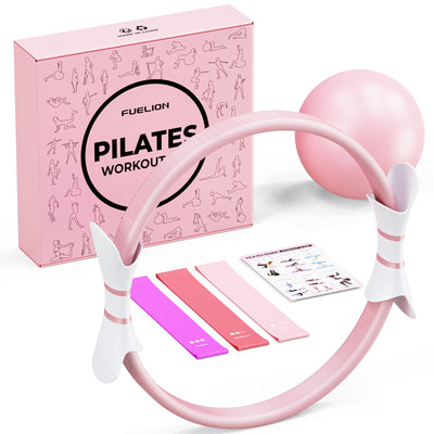 Pilates Ring Set for Women, Home Workout Pilates Equipment with Resistance Bands, 14'' Magic Circle, Mini Ball, Pilates Starter Kit for Strength, Toning and Flexibility, Workout Guide Included