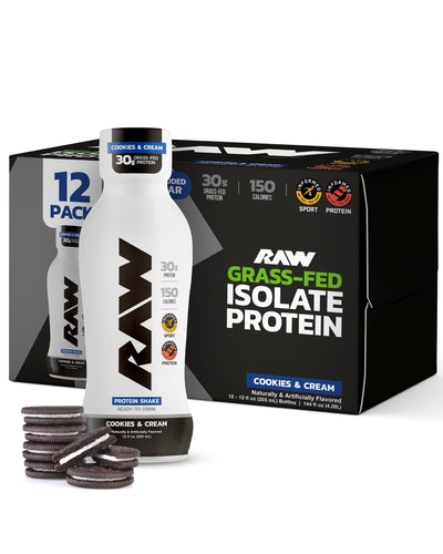 RAW Ready-to-Drink Protein Shake, Vanilla - RTD Protein Drinks with Grass-Fed Whey Protein Isolate for Post-Workout - Zero-Sugar & Gluten-Free Meal Replacement Drink & Breakfast Shake, 12 Fl Oz
