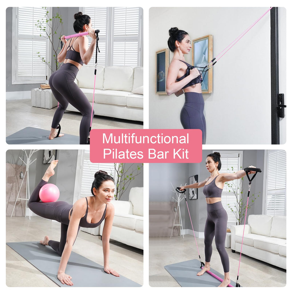 Pilates Bar Kit with Resistance Bands, Multifunctional Pilates Bar with 3 Set Exercise Resistance Bands, Portable Pilates Equipment for Women Home Gym Yoga Workouts