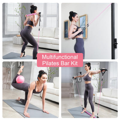Pilates Bar Kit with Resistance Bands, Multifunctional Pilates Bar with 3 Set Exercise Resistance Bands, Portable Pilates Equipment for Women Home Gym Yoga Workouts