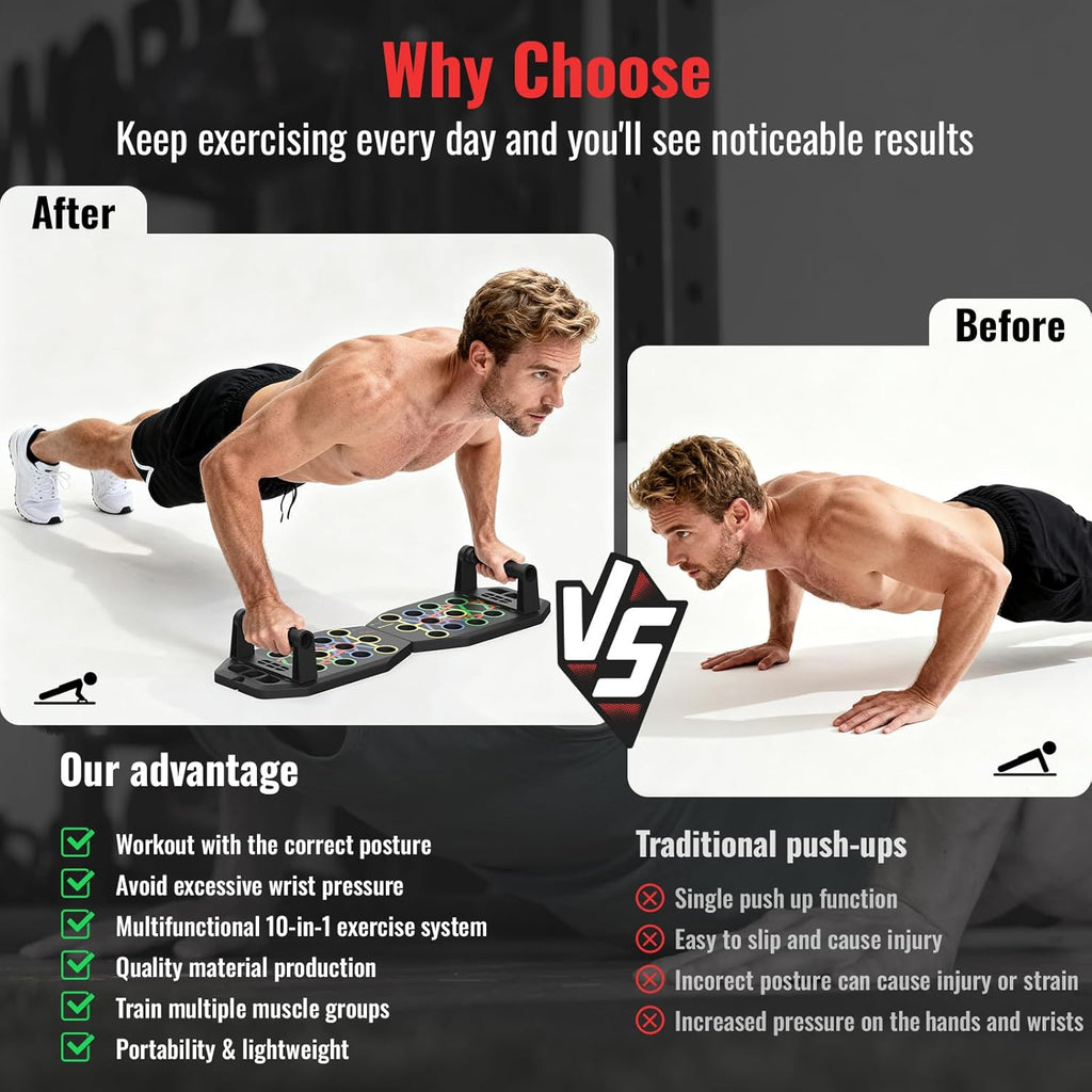 Push Up Board Bar Kit with Resistance Bands, Portable Pilates Bar for Fitness, Home Workout Gym System, Foldable Exercise Equipment for Full Body Training, Men & Women