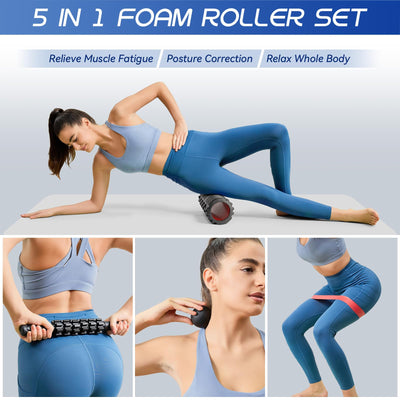 Foam Roller High Density Foam Roller Set for Deep Tissue Muscle Massage, 18" Trigger Point Fitness Exercise Massage Roller, Self-Myofascial Release for Whole Body (Black-18(2 in 1))