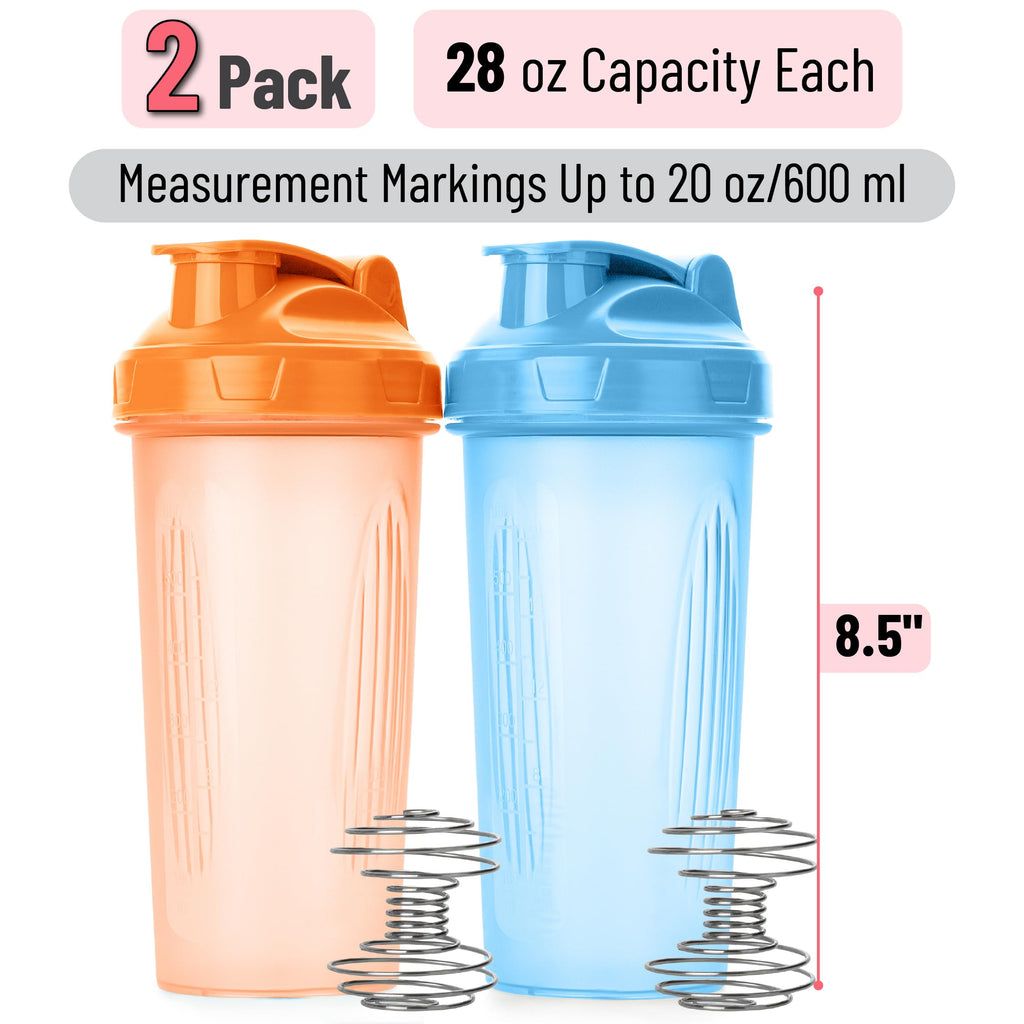 Mr. Pen- Shaker Bottles for Protein Mixes, 28 oz, 2 Pack, Light Blue & Red, Protein Shaker Bottle with Wire Whisk Ball, Blender Bottle