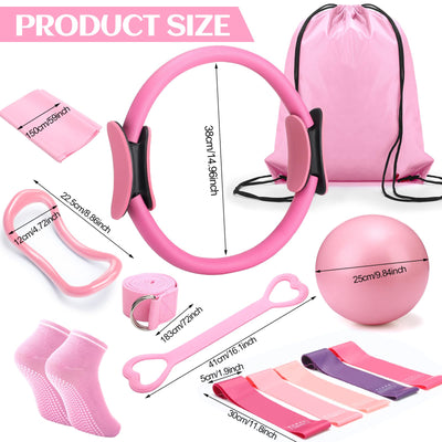Pilates Ring Circle Set 18 Pcs Exercise Equipment Accessories for Women Workouts Pilates Ball Stretching Strap Magic Circle Yoga Ring Gym Back Bag Resistance Band Anti Slip Socks